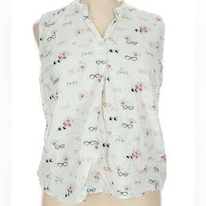 Van Heusen Floral and Glasses Print Sleeveless Cotton Blouse Medium